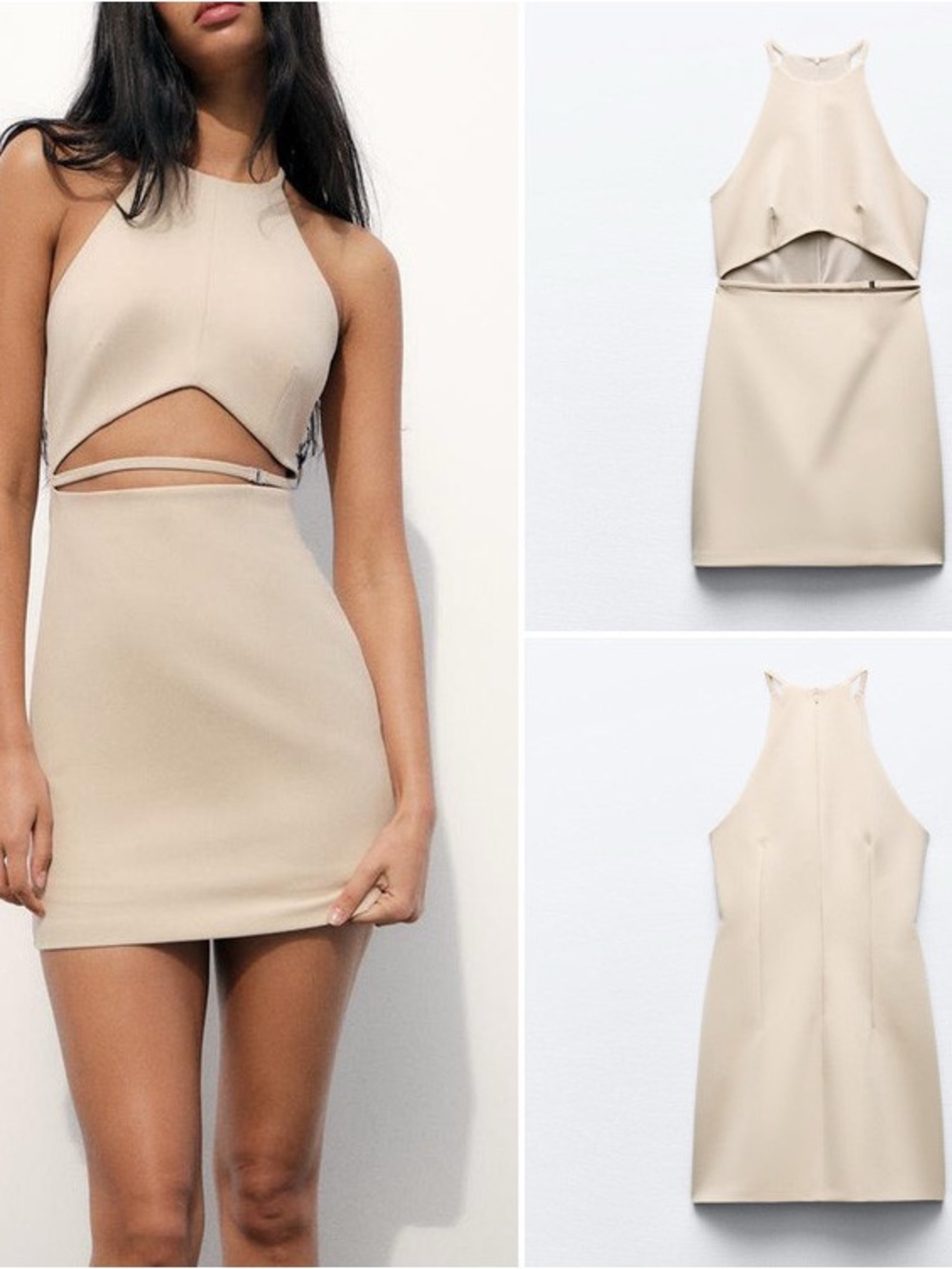 Zara Cream Halter Cutout Mini Dress